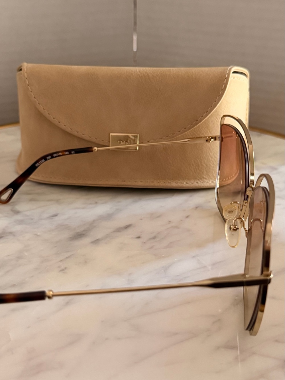 Chloe Gold Metal Sunglasses with Beige Case